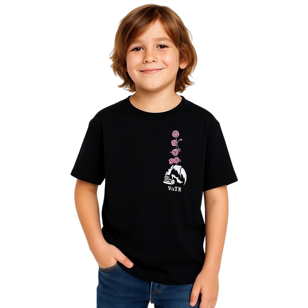 VSTR Boys Skull Roses Graphic‎ T-Shirt Black Medium New Cool Skate Casual Tee